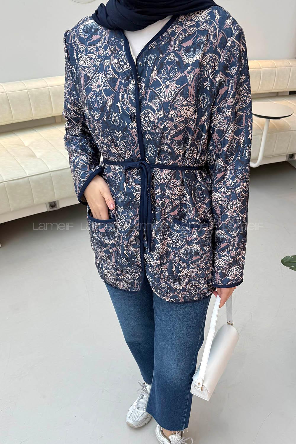 Lamelif Düğmeli Kapitone Ceket Lacivert