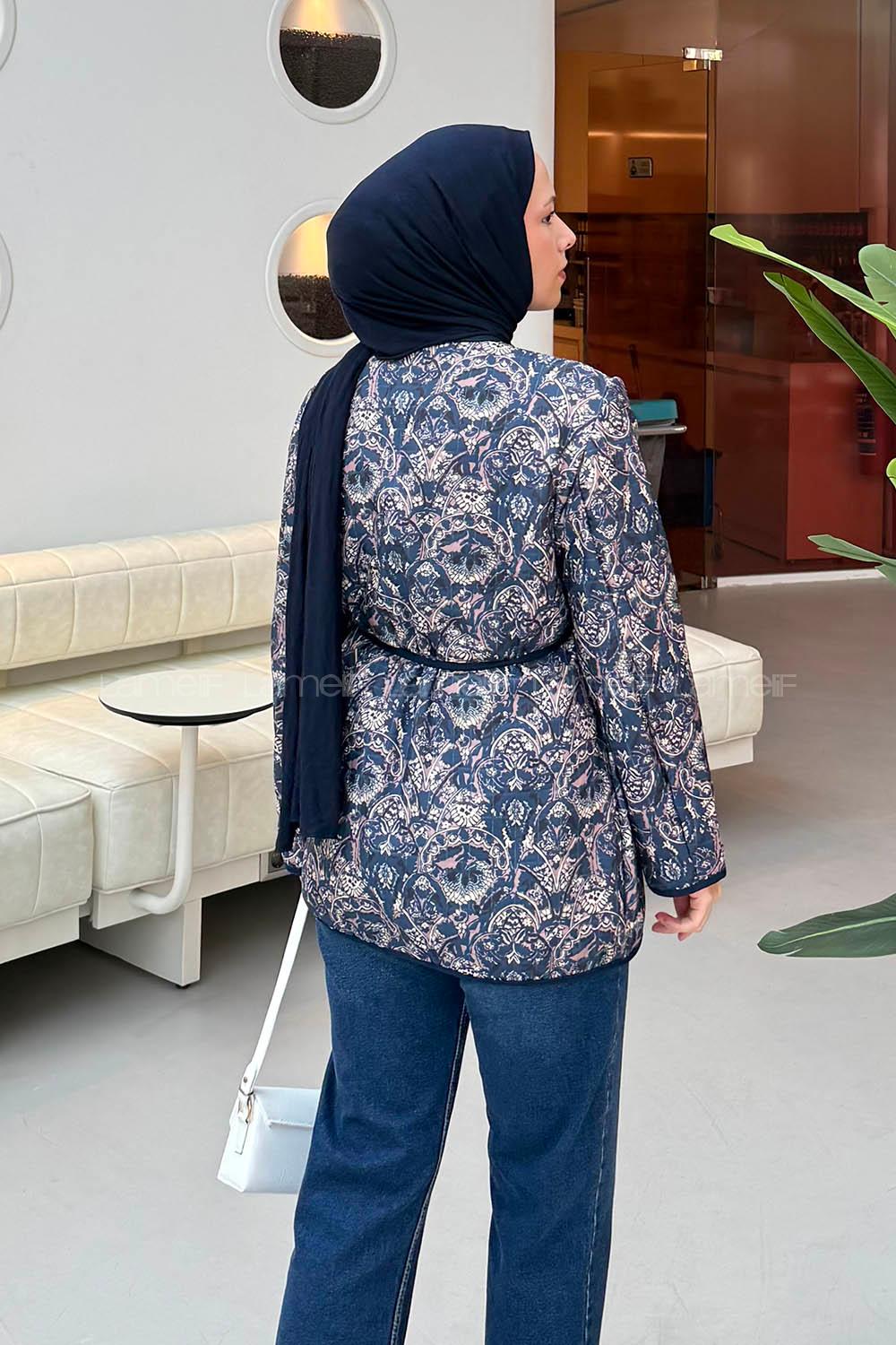 Lamelif Düğmeli Kapitone Ceket Lacivert