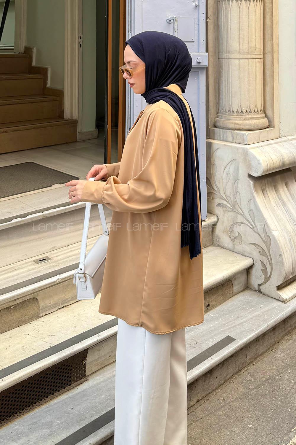 Caramel Shirt Collar Cotton Tunic