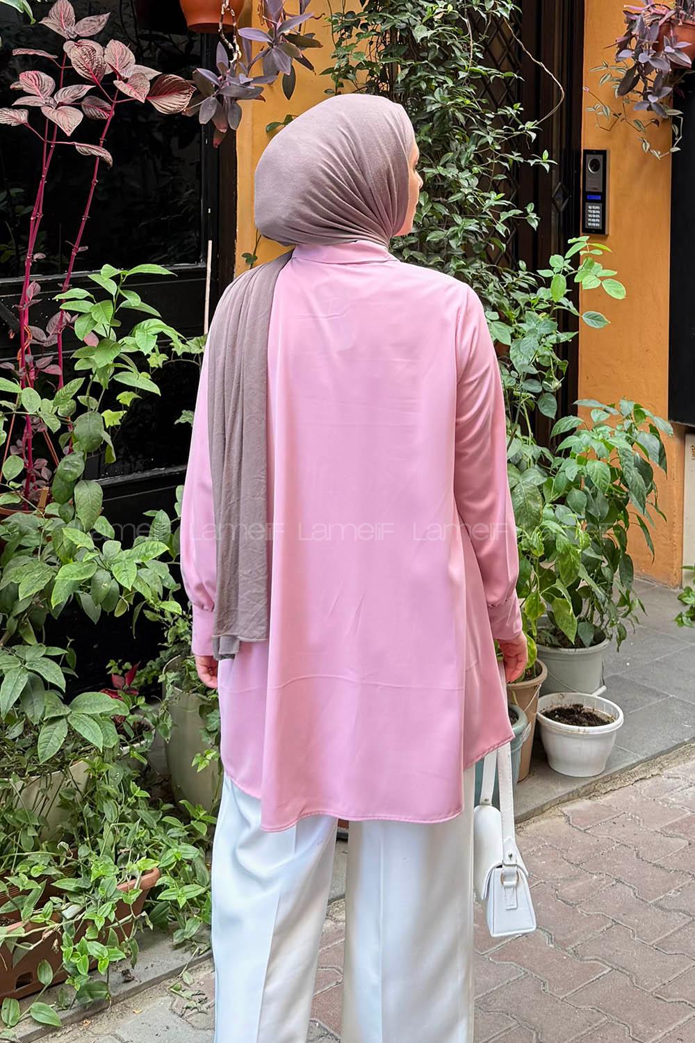 Pink Shirt Collar Cotton Tunic