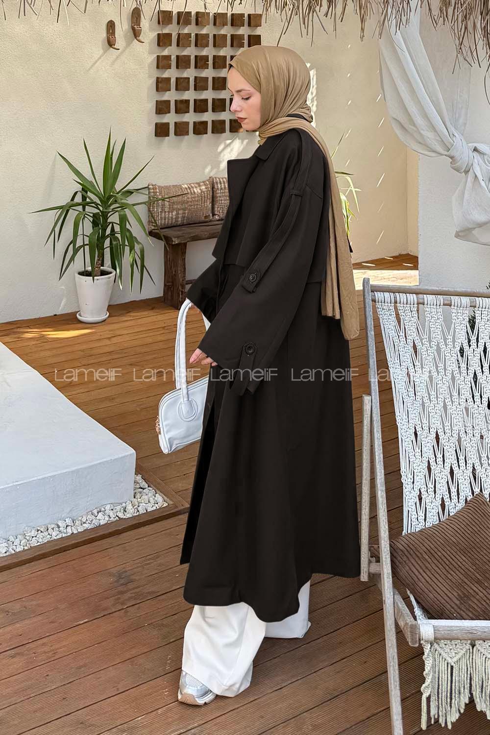 Dark Brown Long Arm Cotton Trench Coat