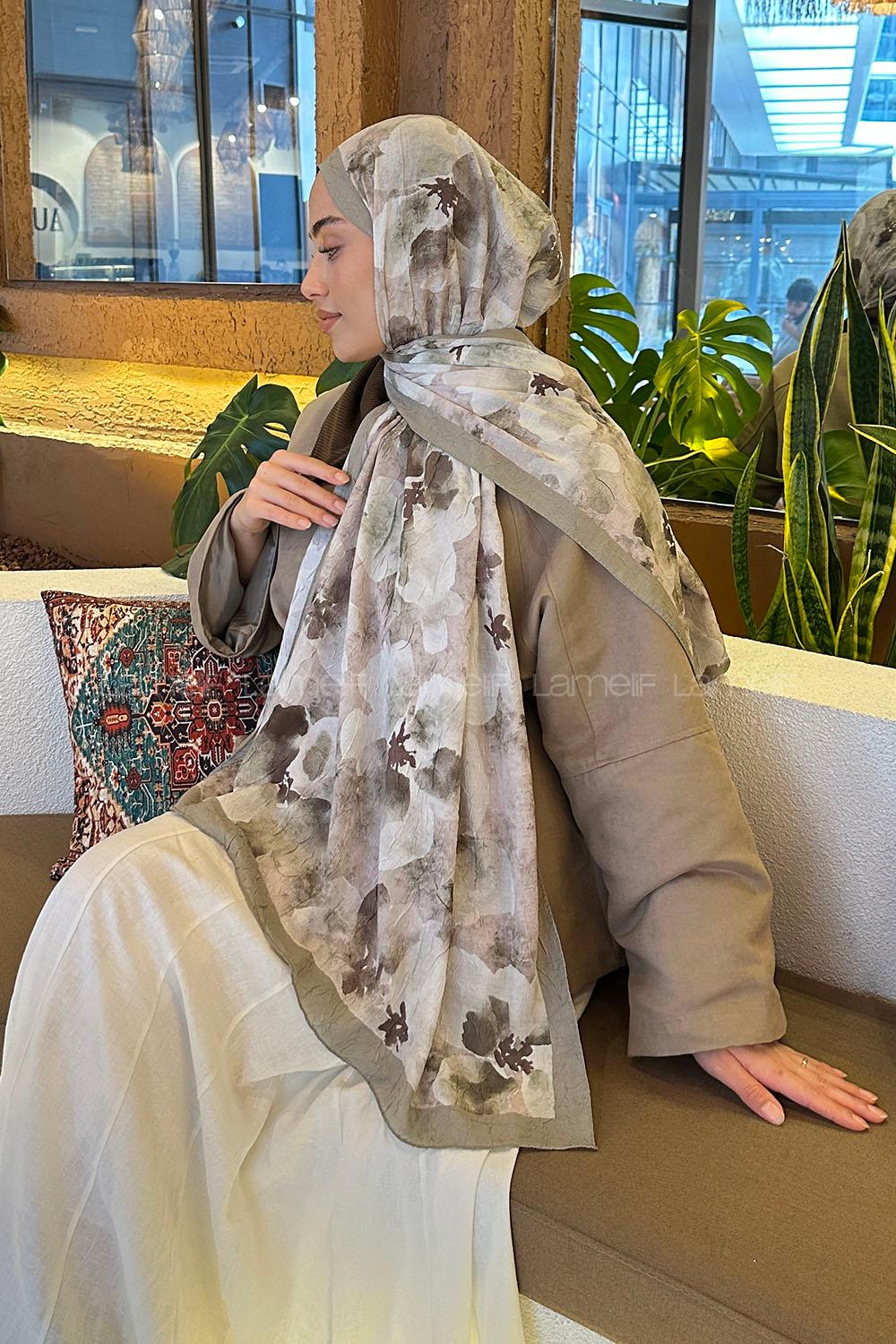 Anatolian Black Cotton Fabric Flowering Shawl