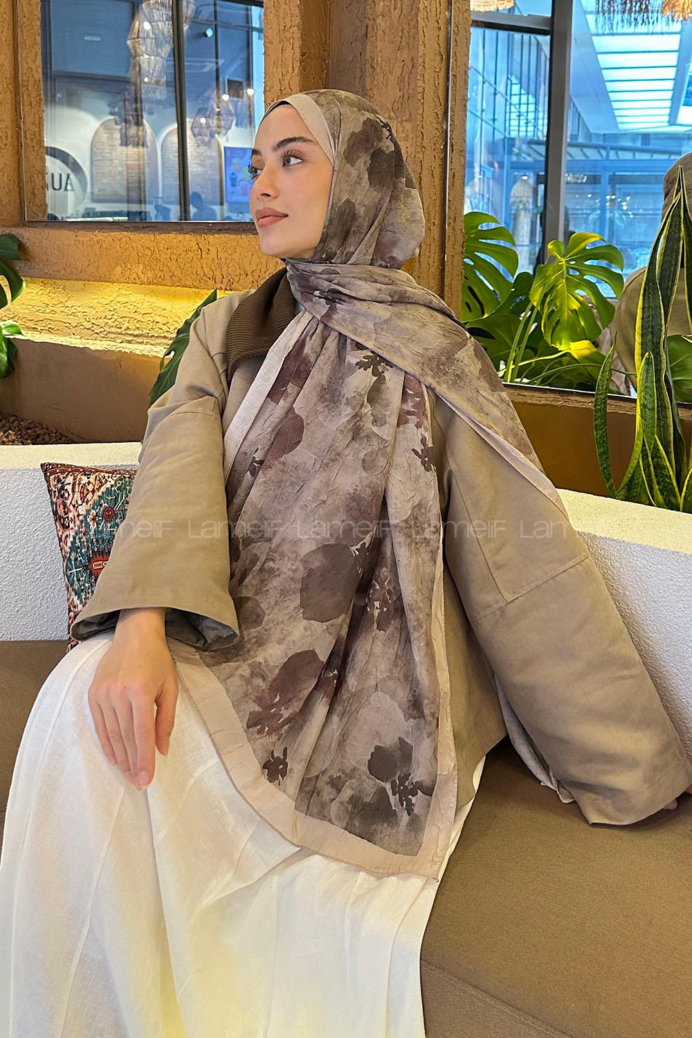 Army Green Cotton Fabric Flowering Shawl