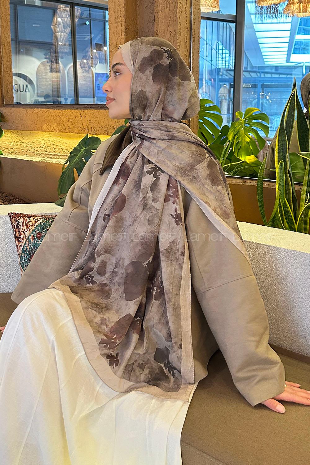 Army Green Cotton Fabric Flowering Shawl