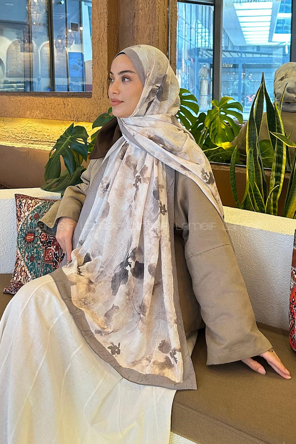 Lamelif Batik Çiçek Desen Bambu Şal Gri