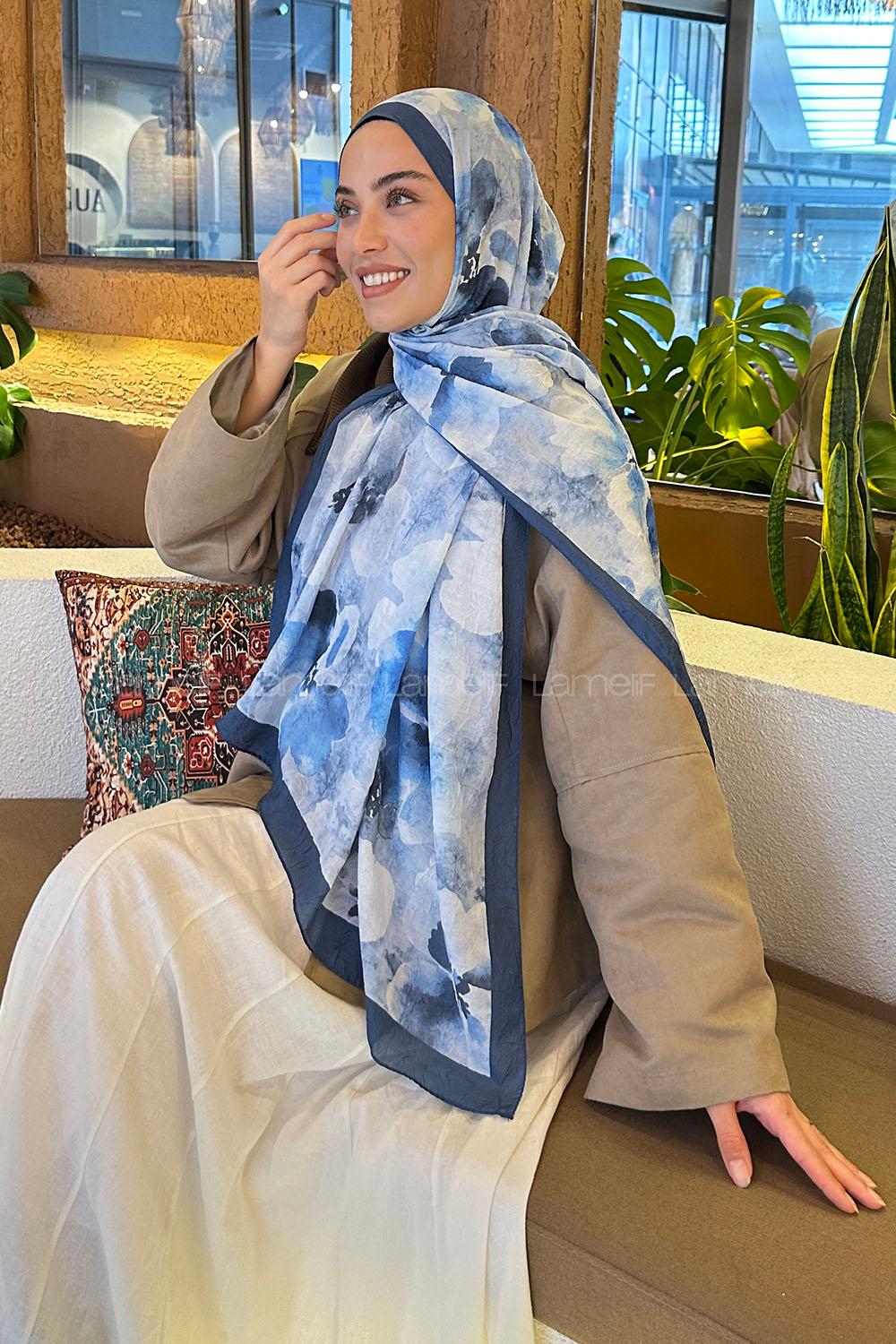 Indigo Cotton Fabric Flowering Shawl