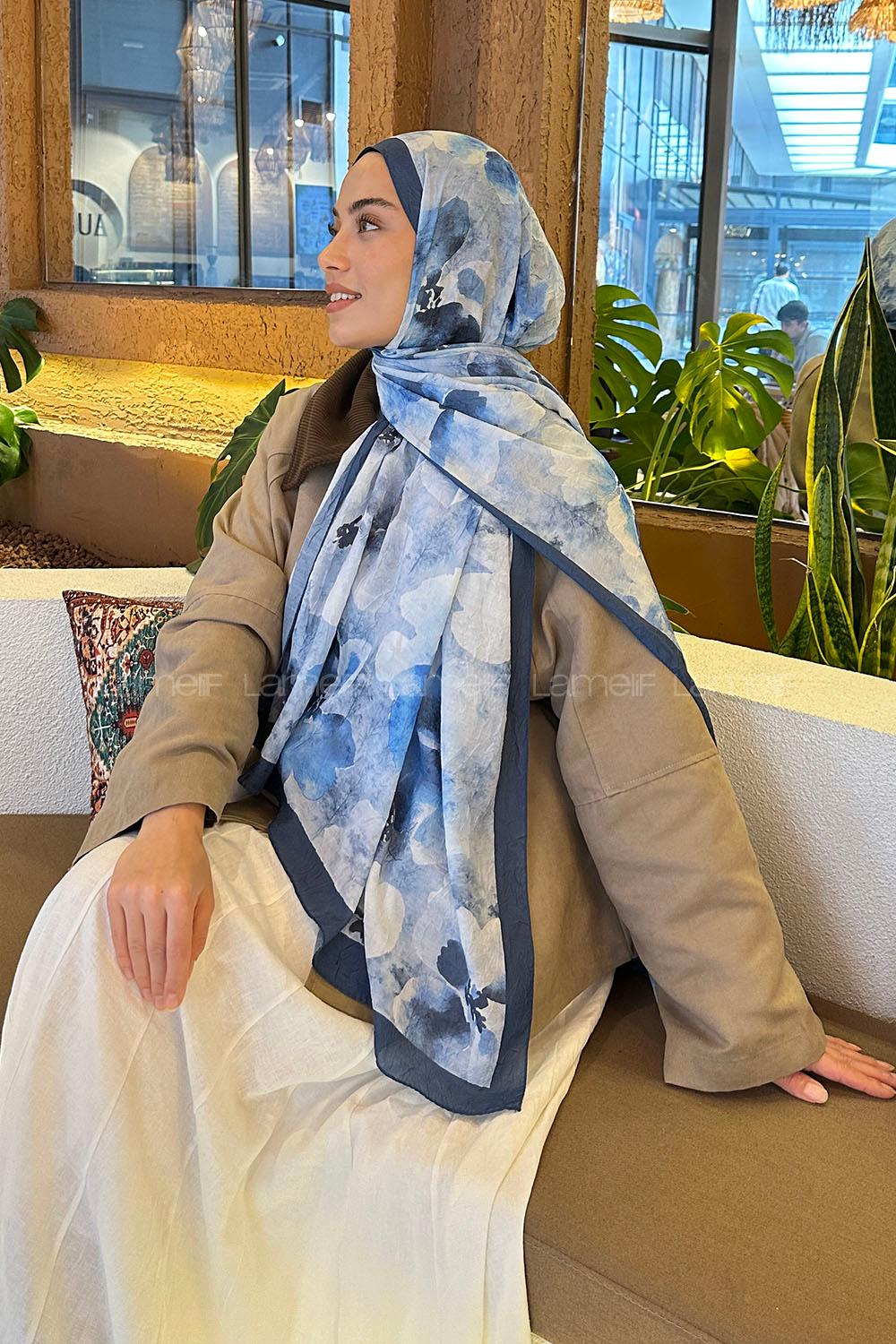 Indigo Cotton Fabric Flowering Shawl