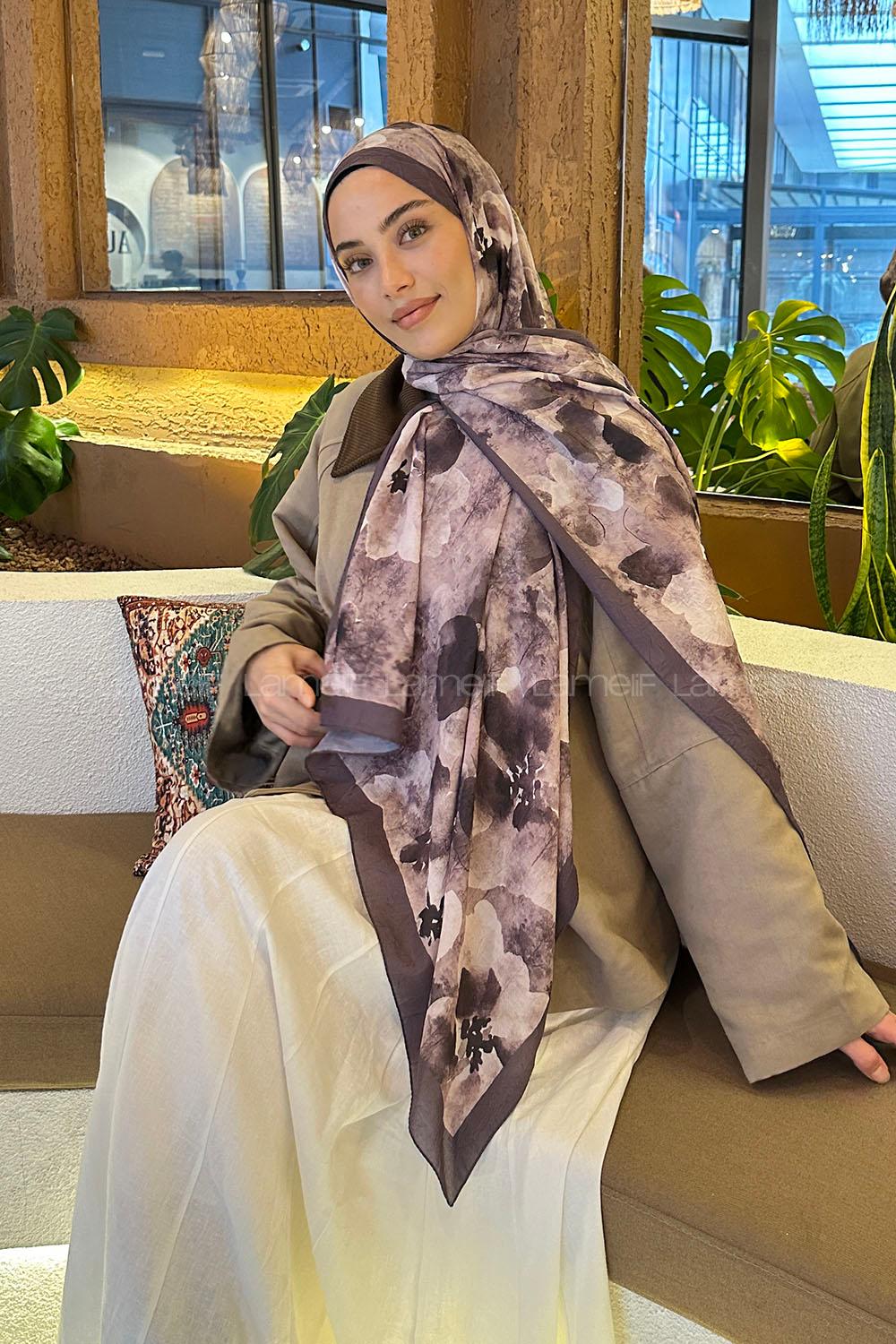 Soft Brown Cotton Fabric Flowering Shawl