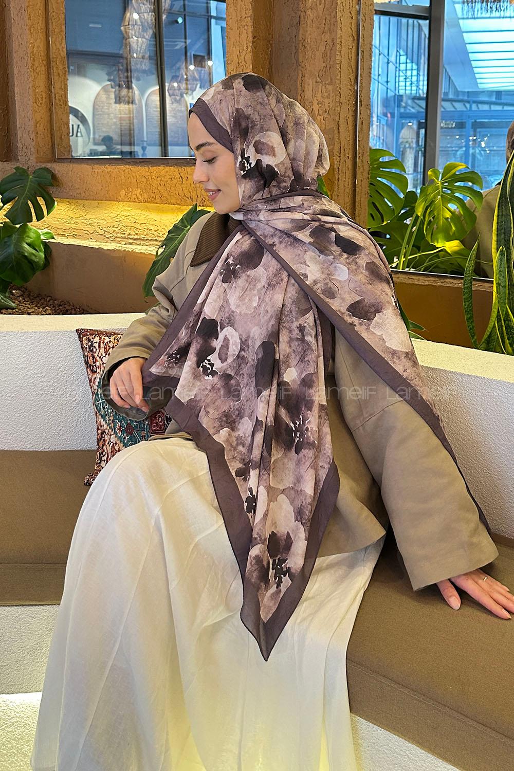 Soft Brown Cotton Fabric Flowering Shawl