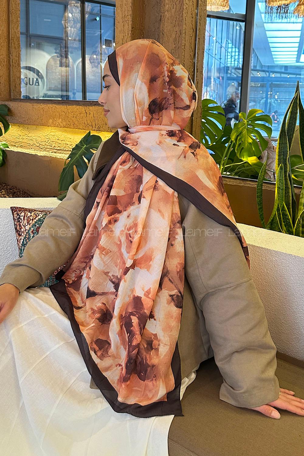 Lamelif Gül Desen Bambu Şal Badem