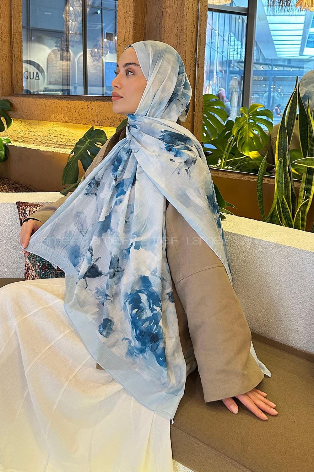 Lamelif Gül Desen Bambu Şal Bebe Mavisi