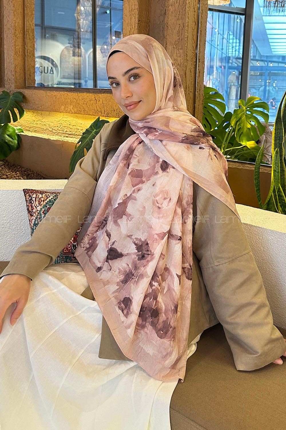 Lamelif Gül Desen Bambu Şal Bej