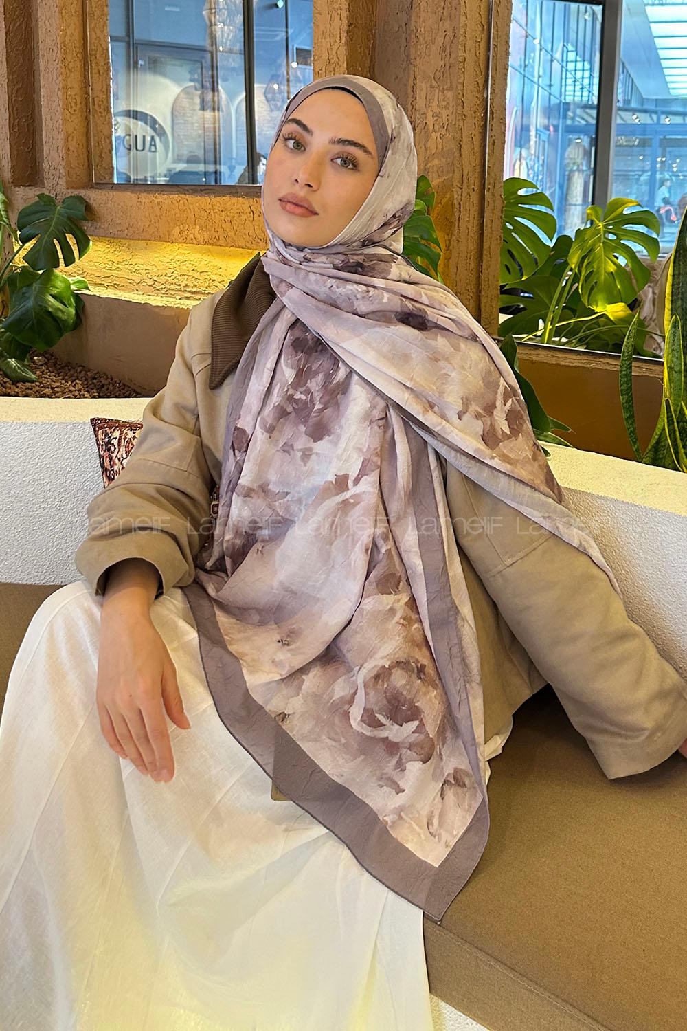 Lamelif Gül Desen Bambu Şal Gri