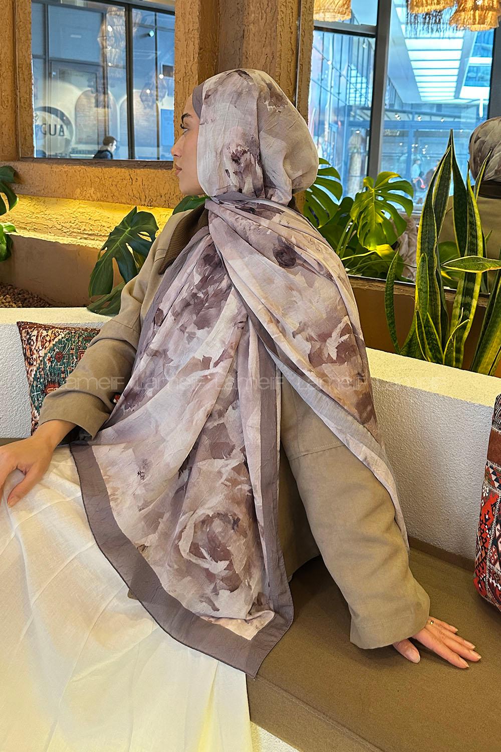 Lamelif Gül Desen Bambu Şal Gri