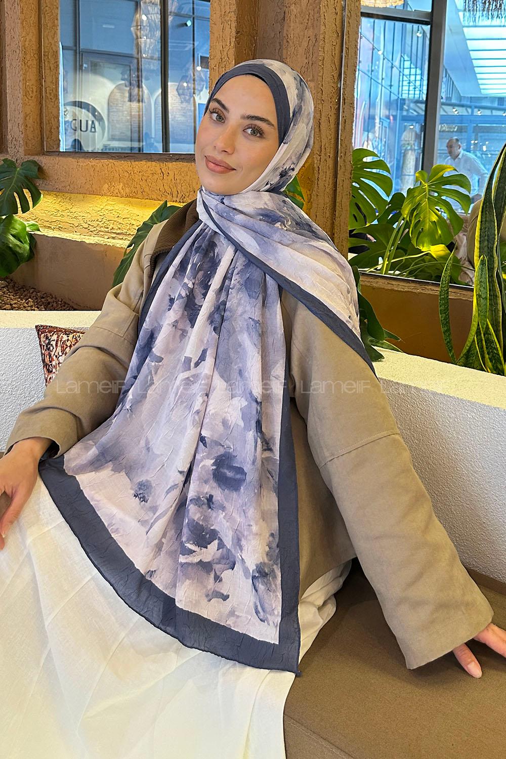 Lamelif Gül Desen Bambu Şal İndigo