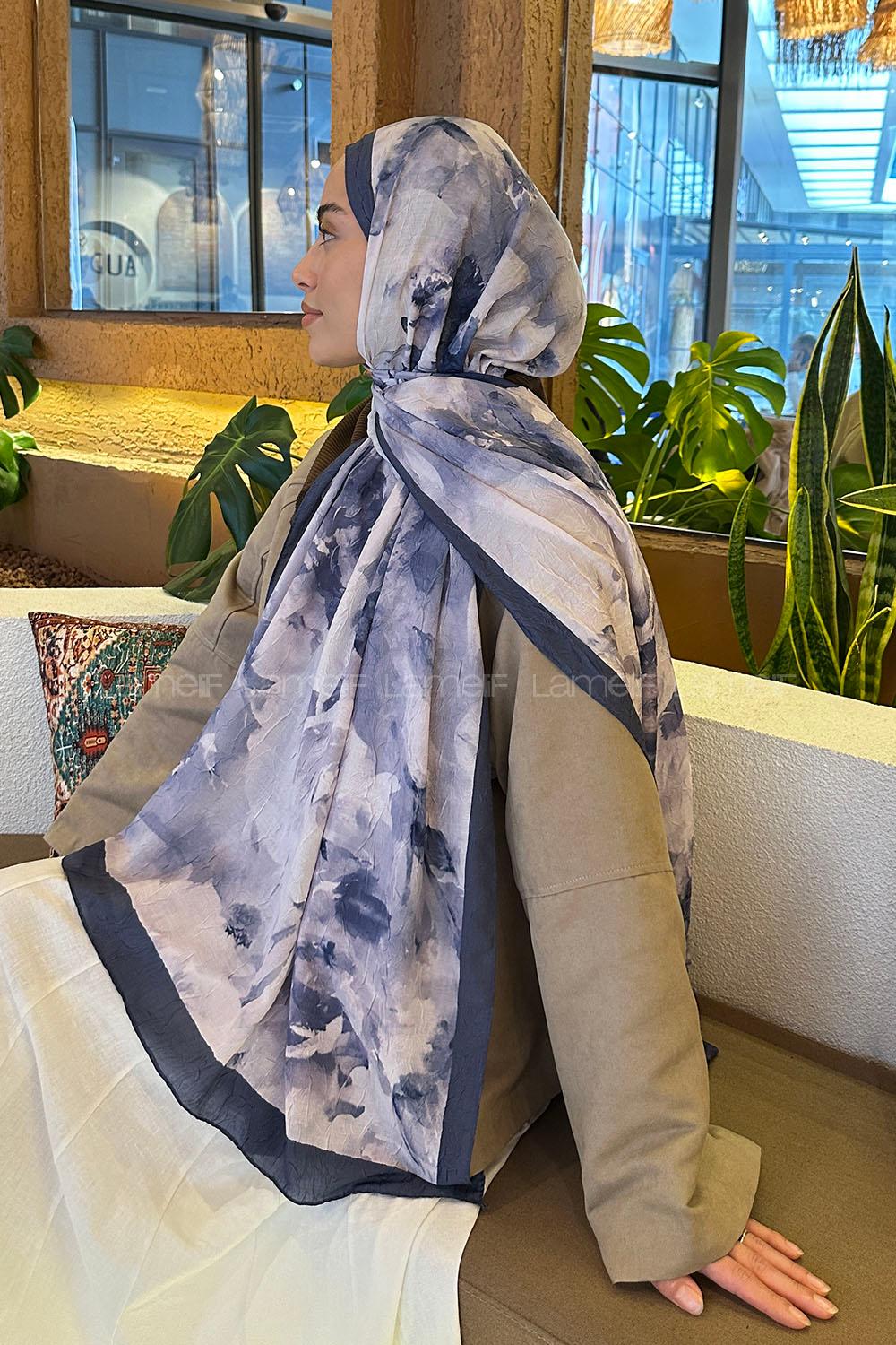 Lamelif Gül Desen Bambu Şal İndigo