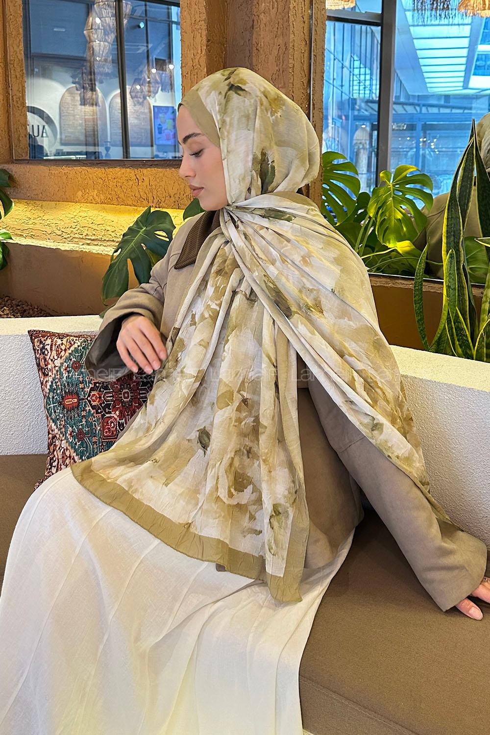 Mint Green Cotton Fabric Flowering Shawl