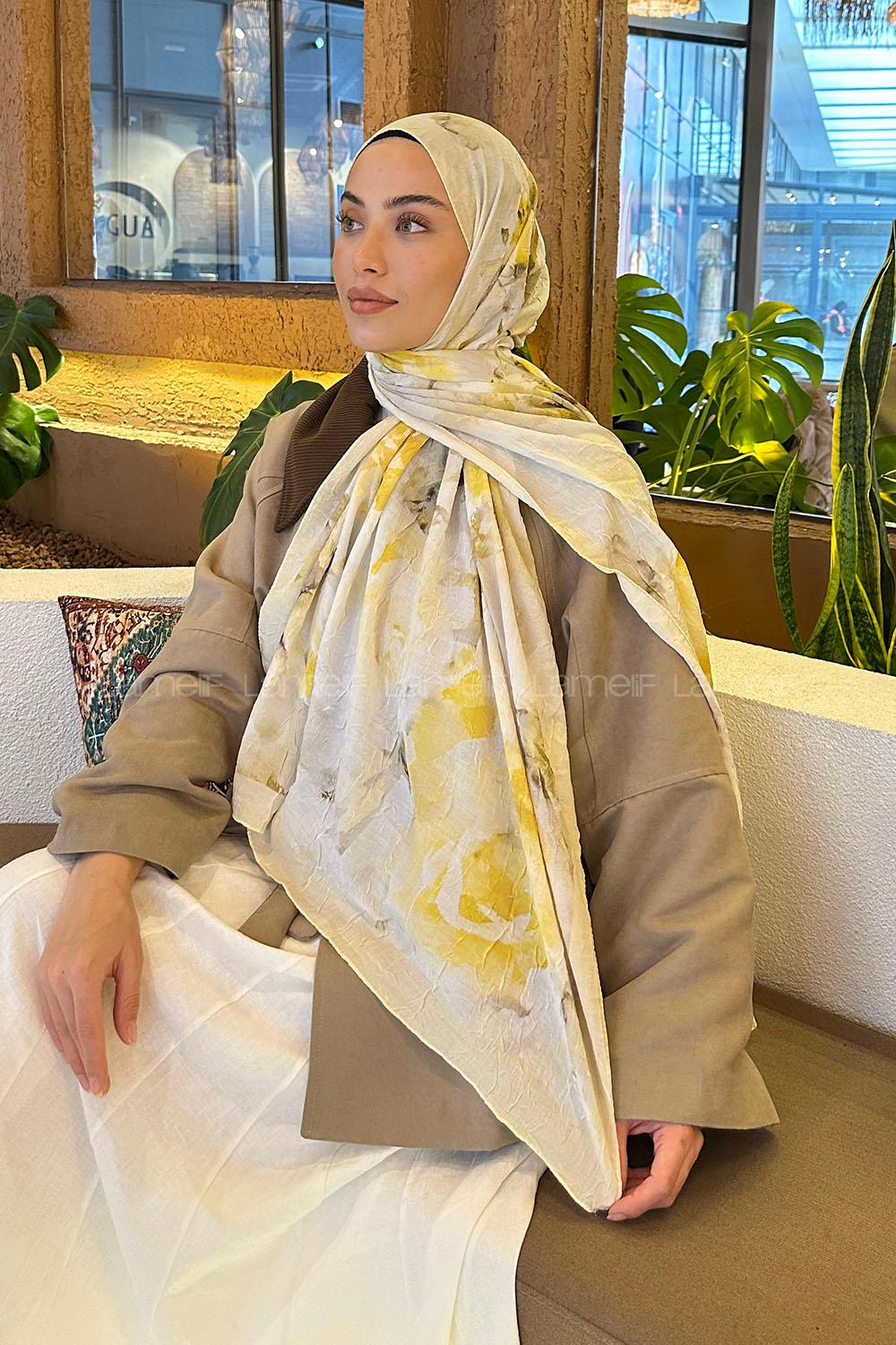 Yellow Cotton Fabric Flowering Shawl