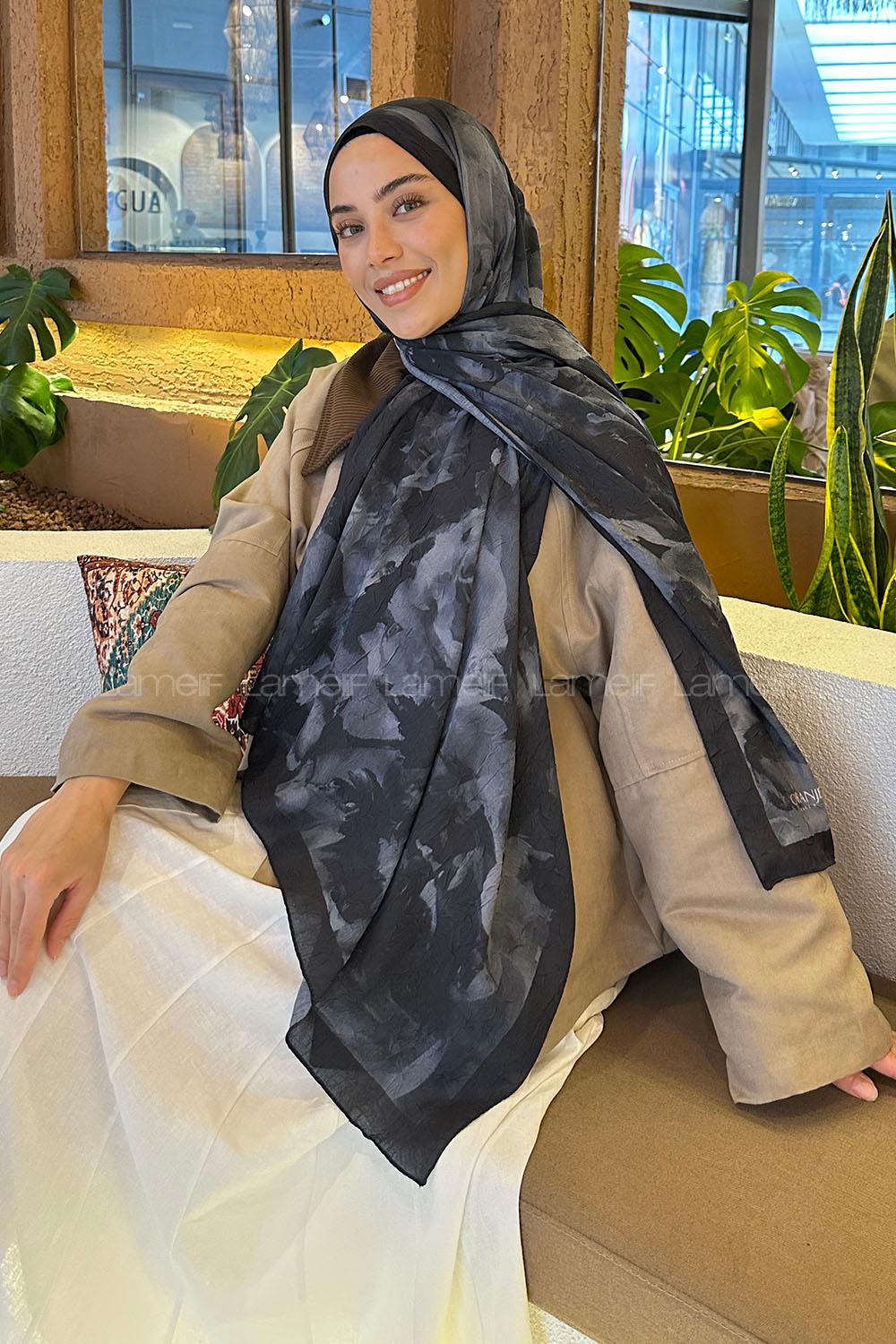 Black Cotton Fabric Flowering Shawl