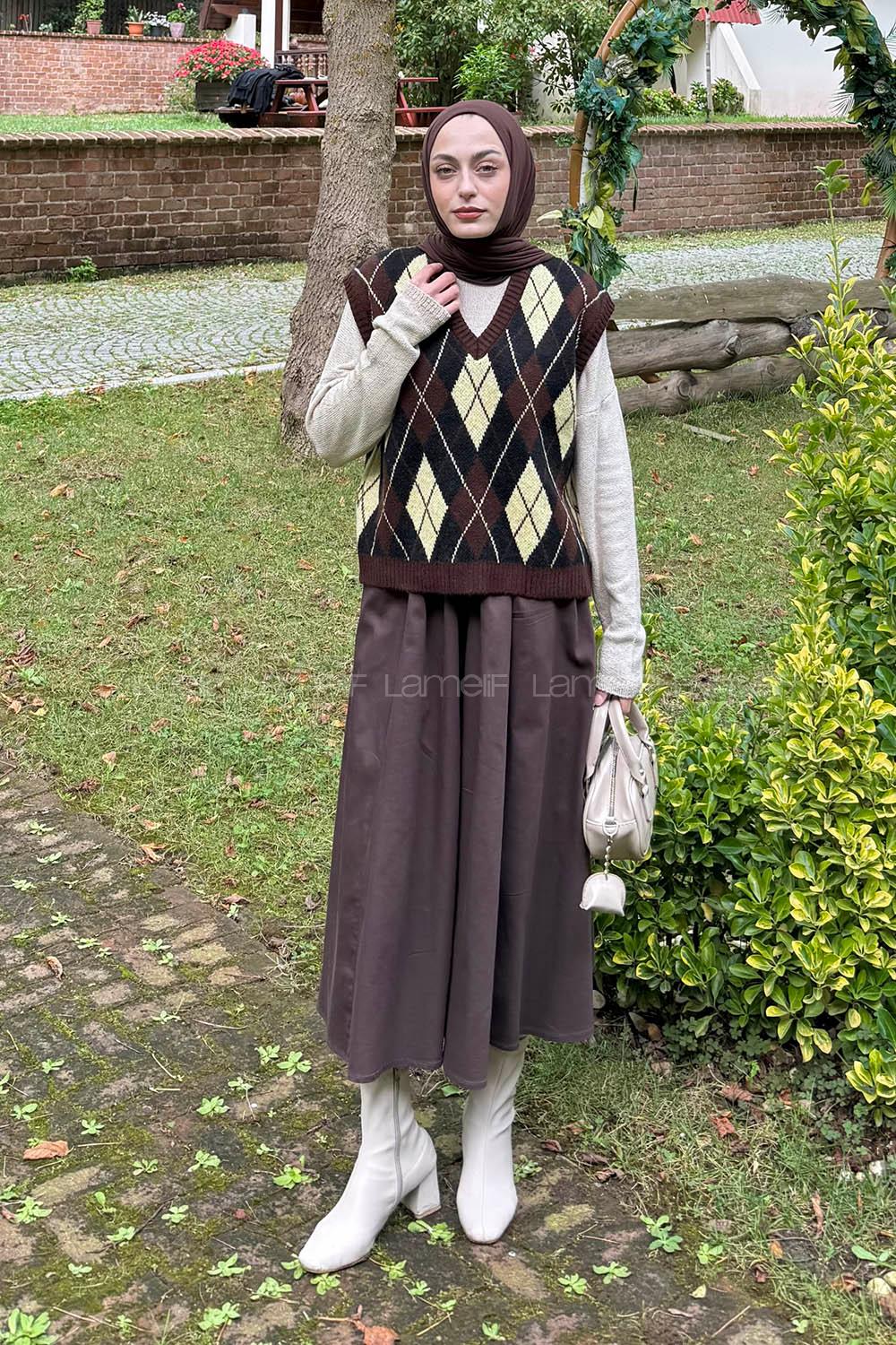 Bitter Brown V Neck Acrylic 