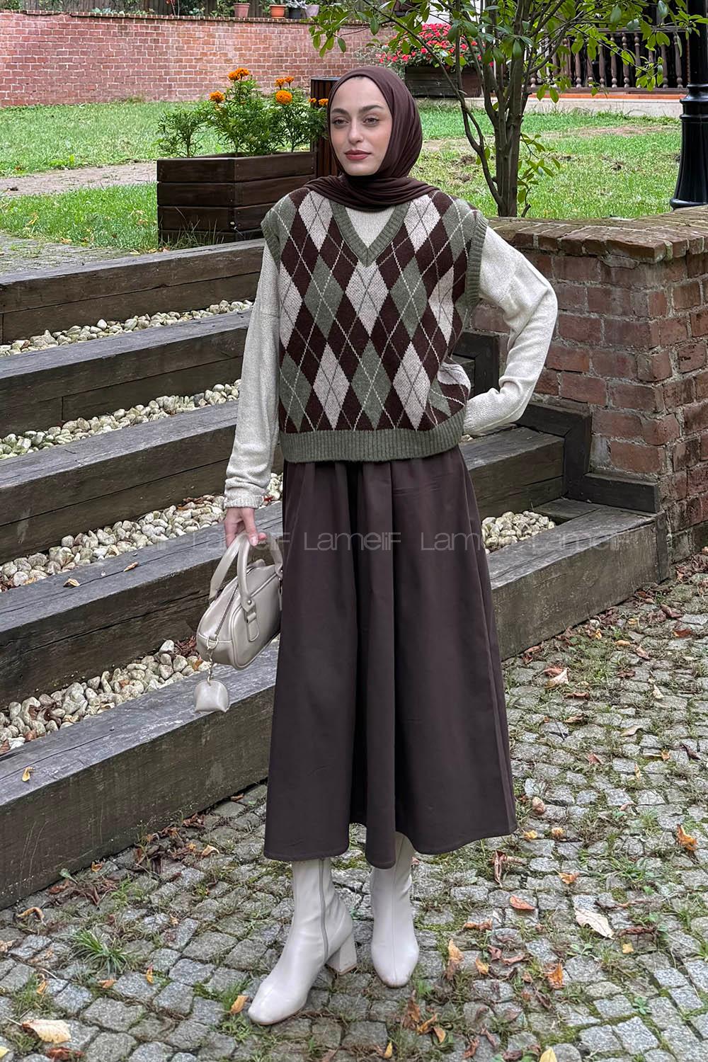 Lamelif Baklava Desenli Süveter Haki