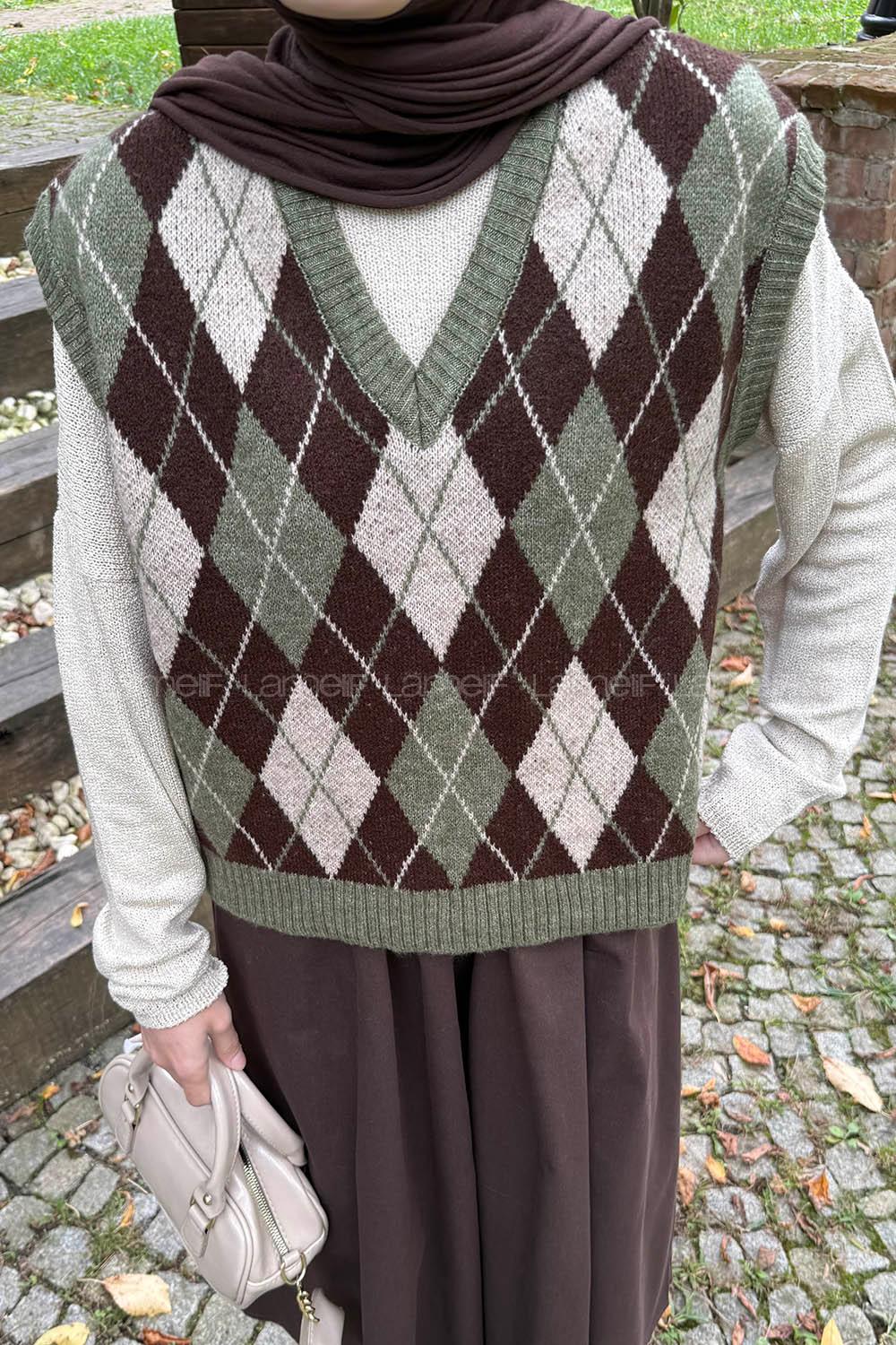 Lamelif Baklava Desenli Süveter Haki