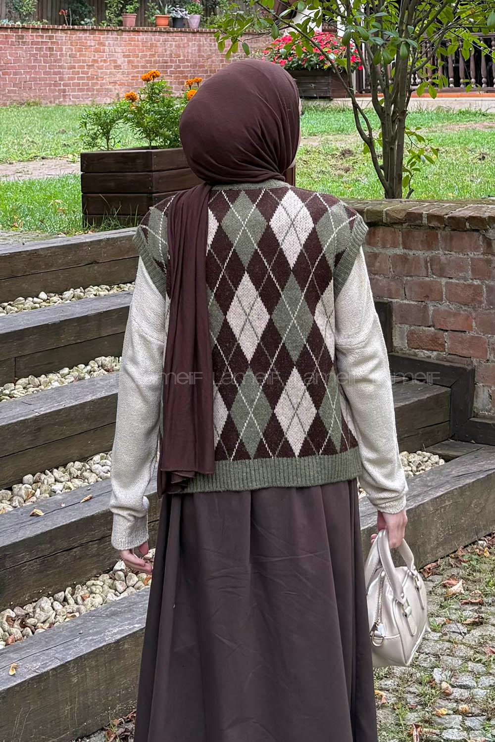 Lamelif Baklava Desenli Süveter Haki