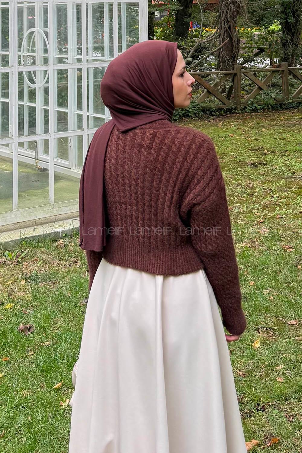 Lamelif Crop Triko Kazak Acı Kahve