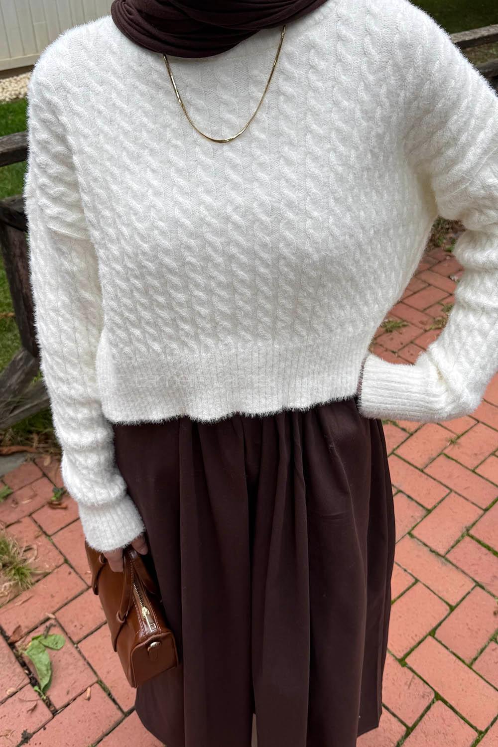 Lamelif Crop Triko Kazak Kemik Rengi