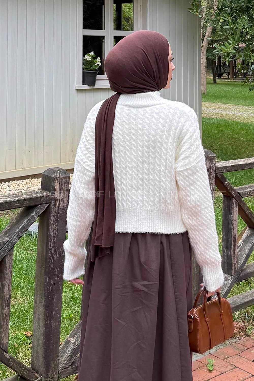 Lamelif Crop Triko Kazak Kemik Rengi