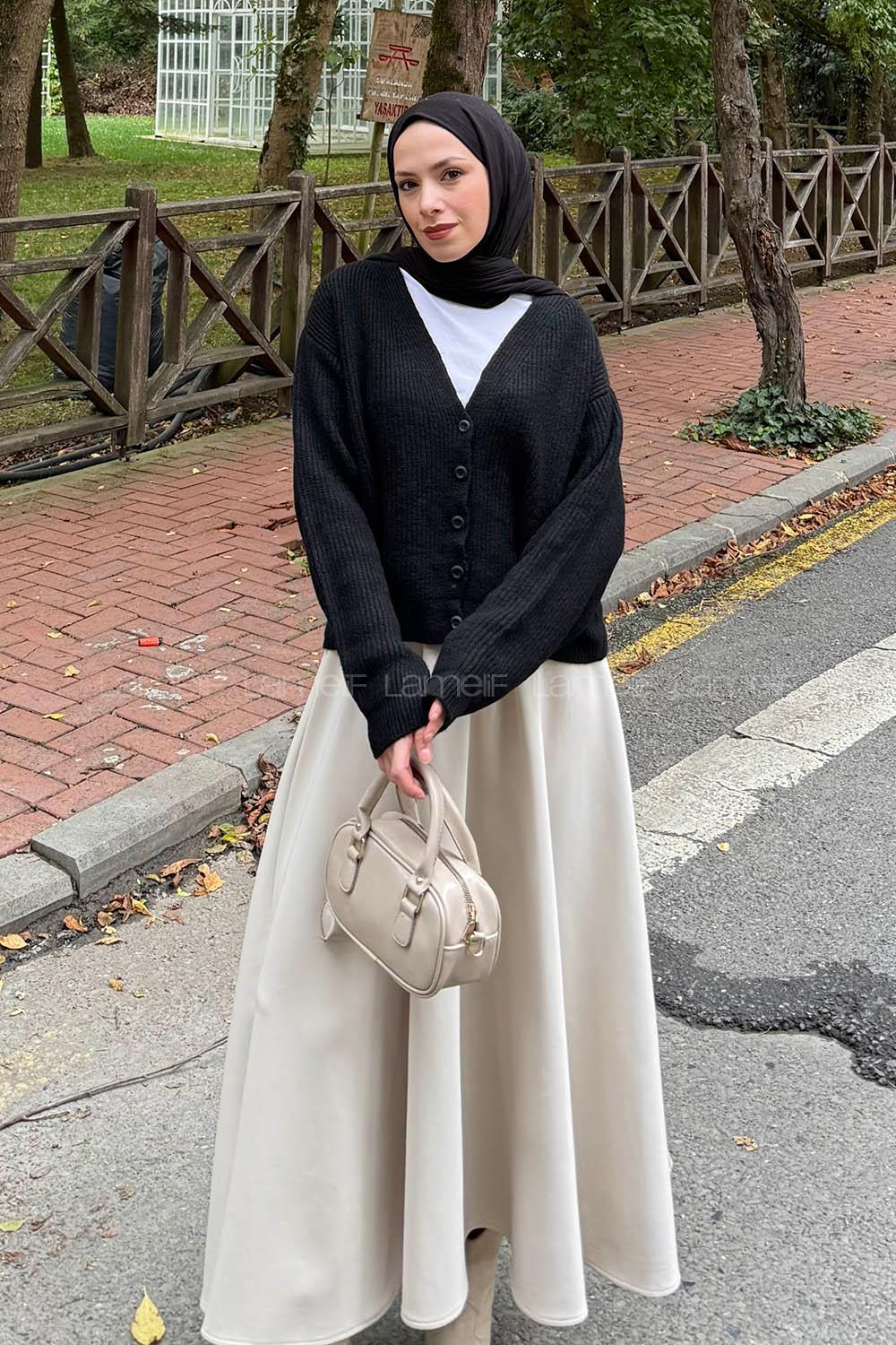 Lamelif Crop V Yaka Hırka Siyah