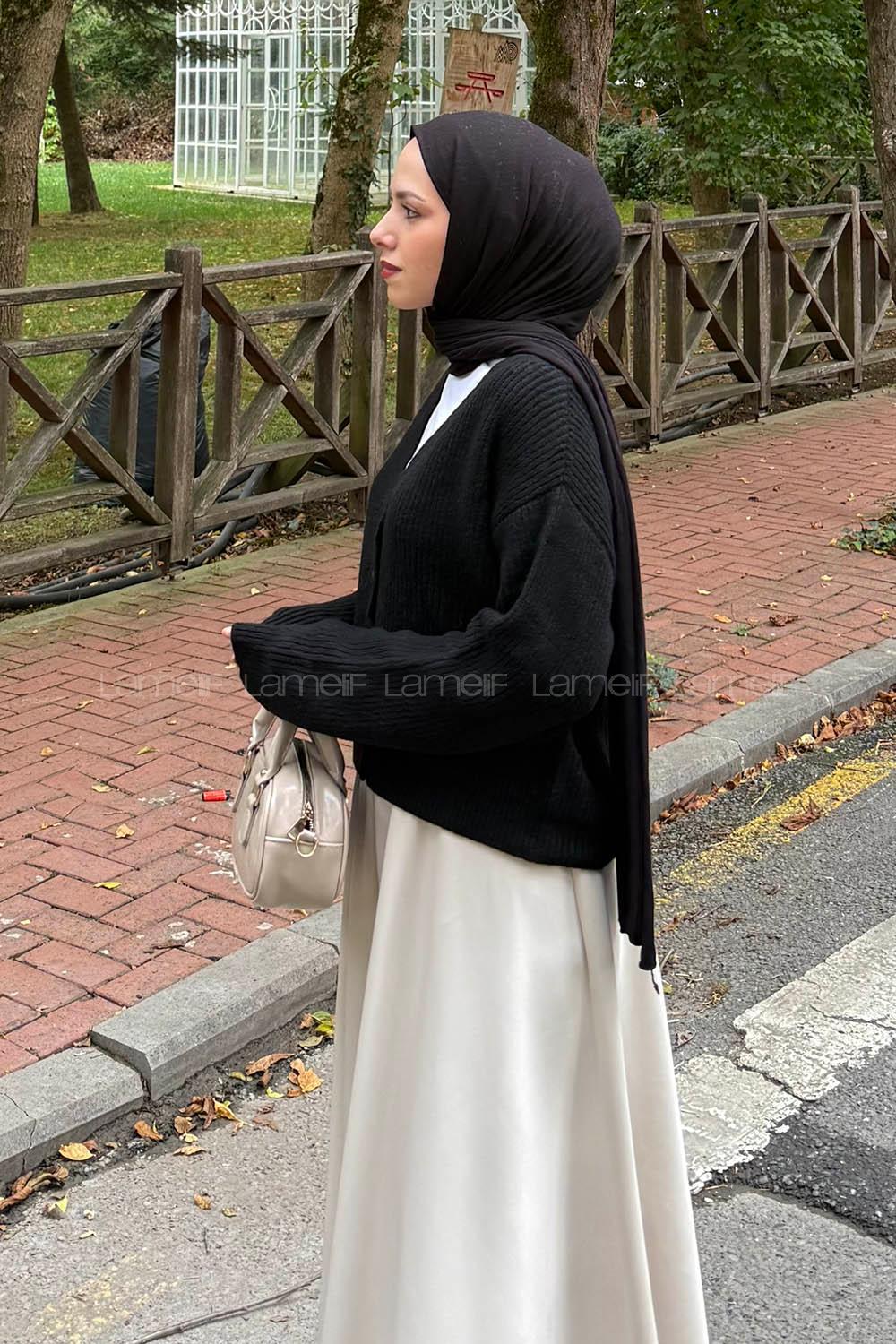 Lamelif Crop V Yaka Hırka Siyah