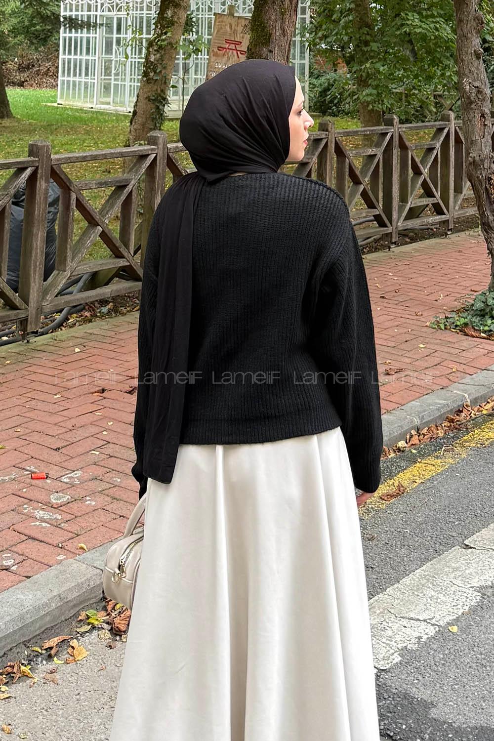 Lamelif Crop V Yaka Hırka Siyah