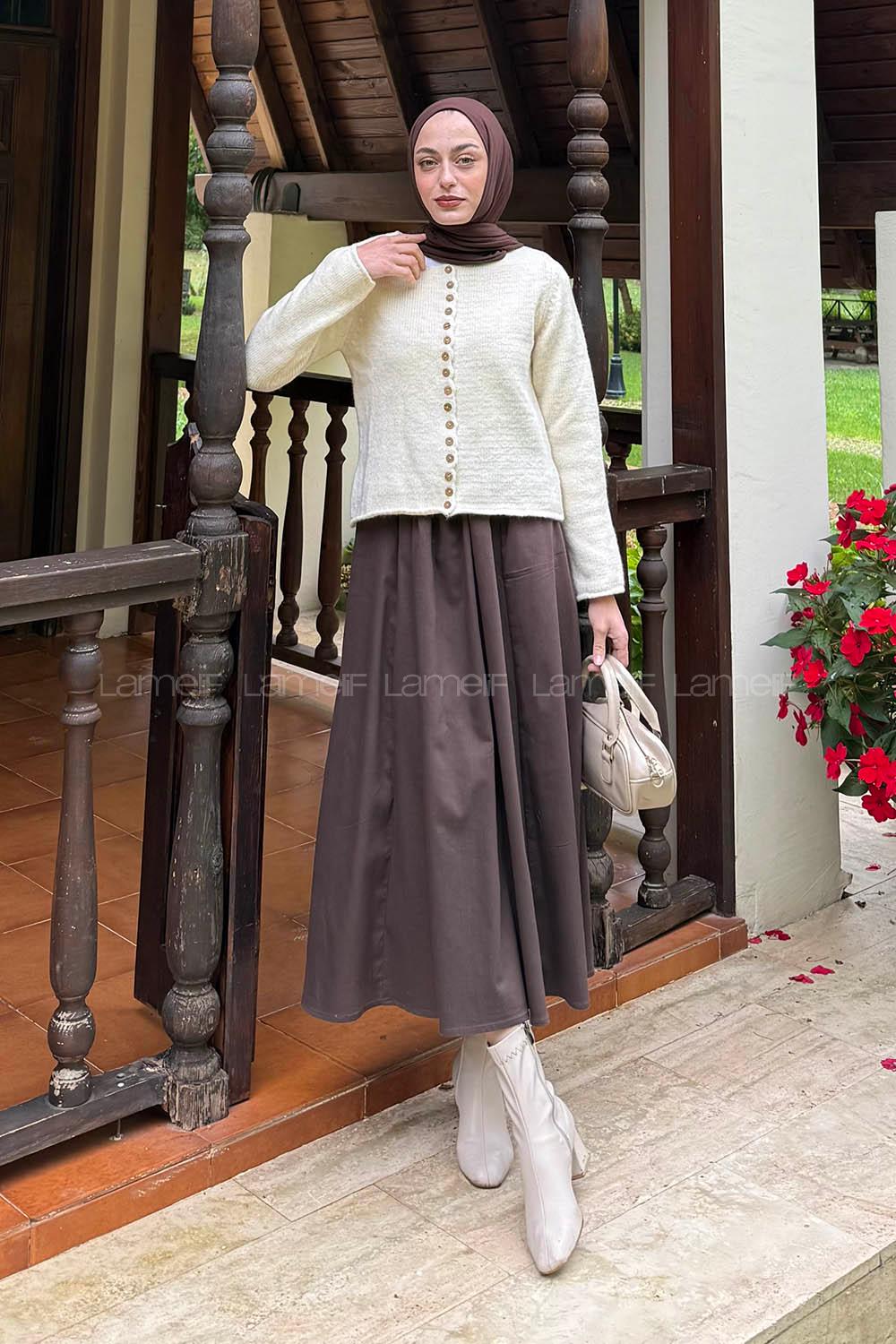 Lamelif Düğme Detaylı Hırka Naturel