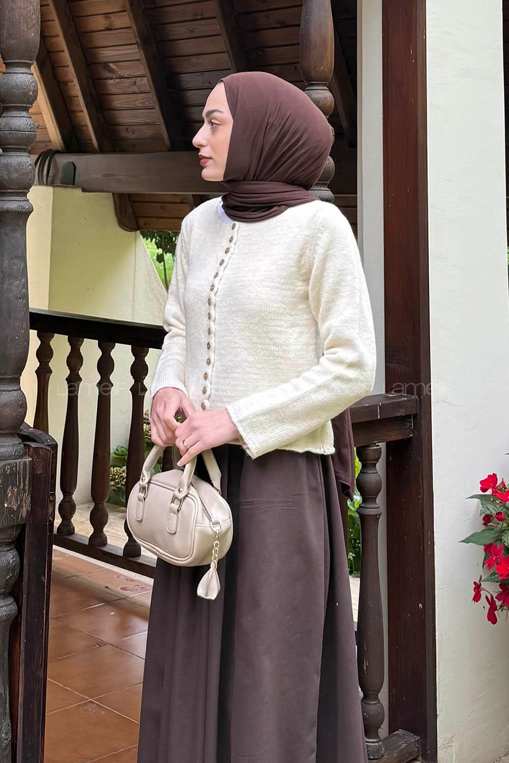 Lamelif Düğme Detaylı Hırka Naturel