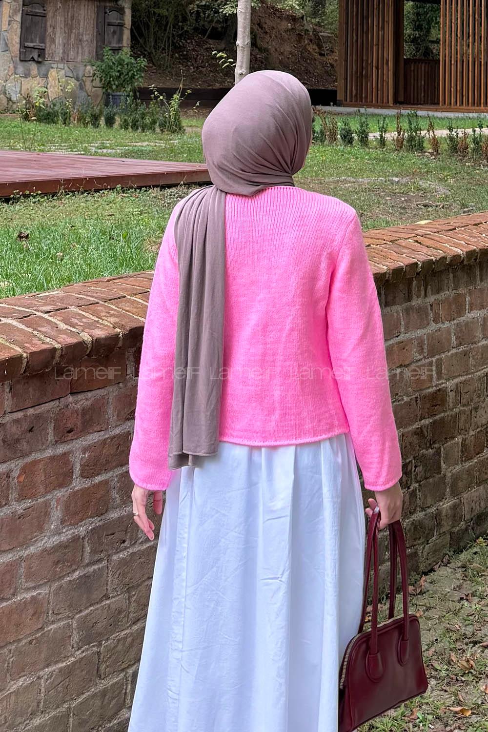 Lamelif Düğme Detaylı Hırka Pembe