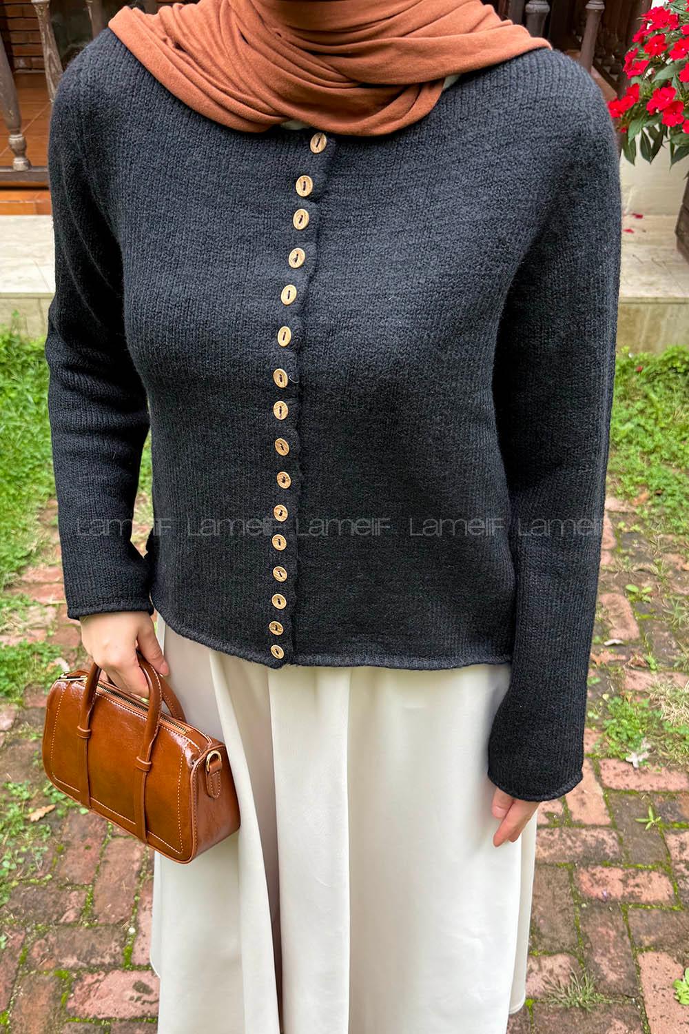 Lamelif Düğme Detaylı Hırka Siyah