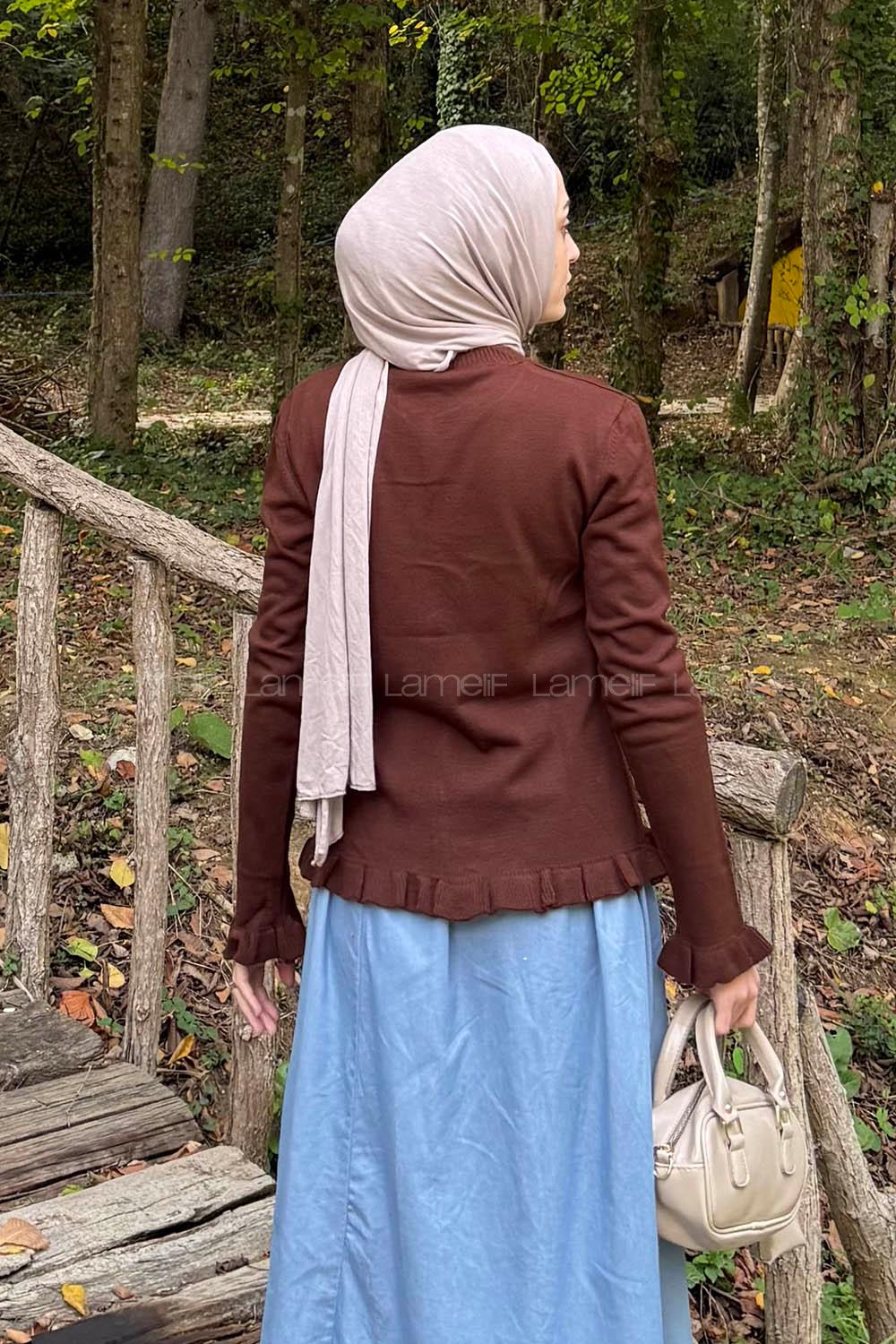 Lamelif Fırfırlı Hırka Acı Kahve