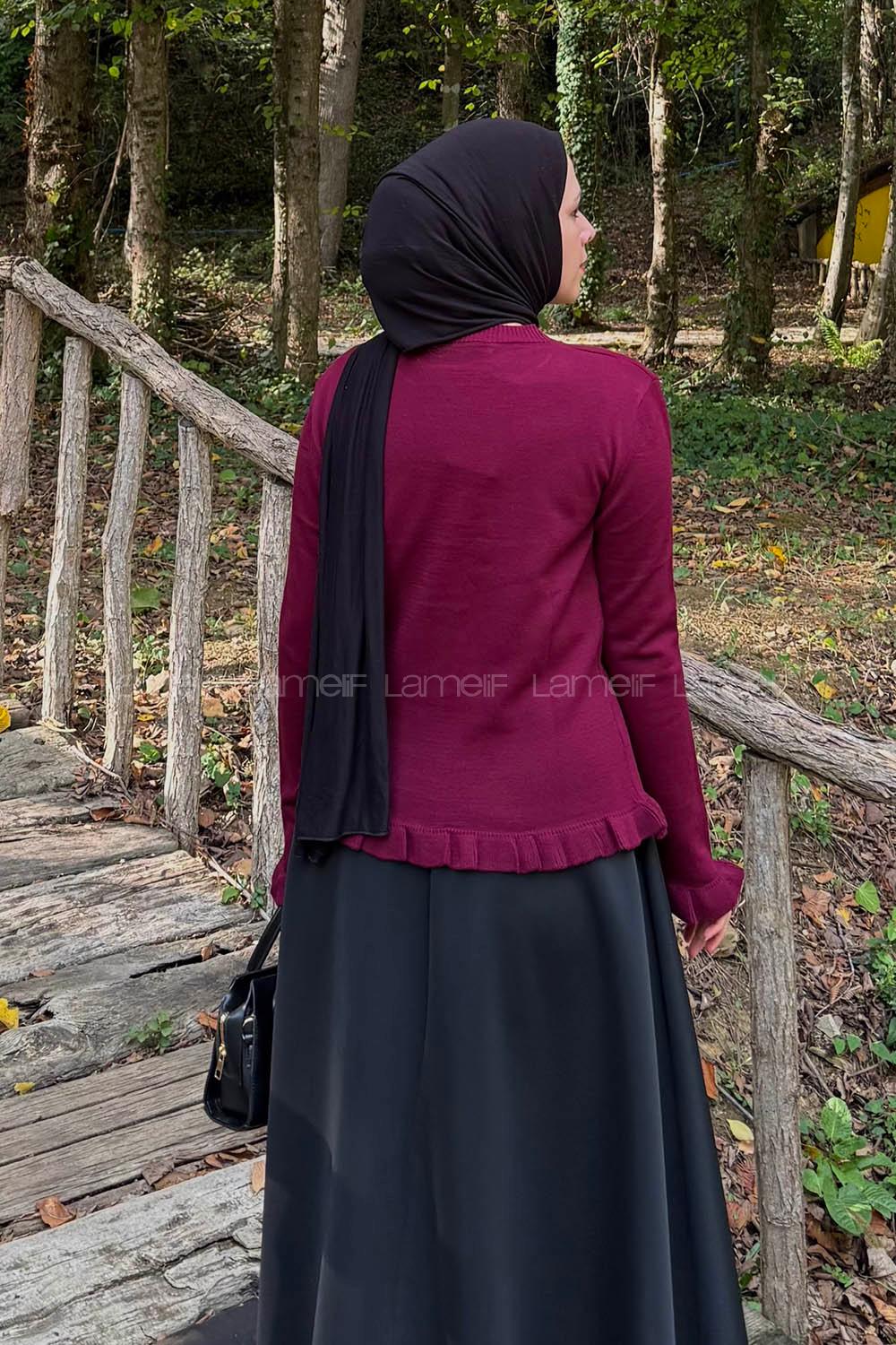 Lamelif Fırfırlı Hırka Bordo