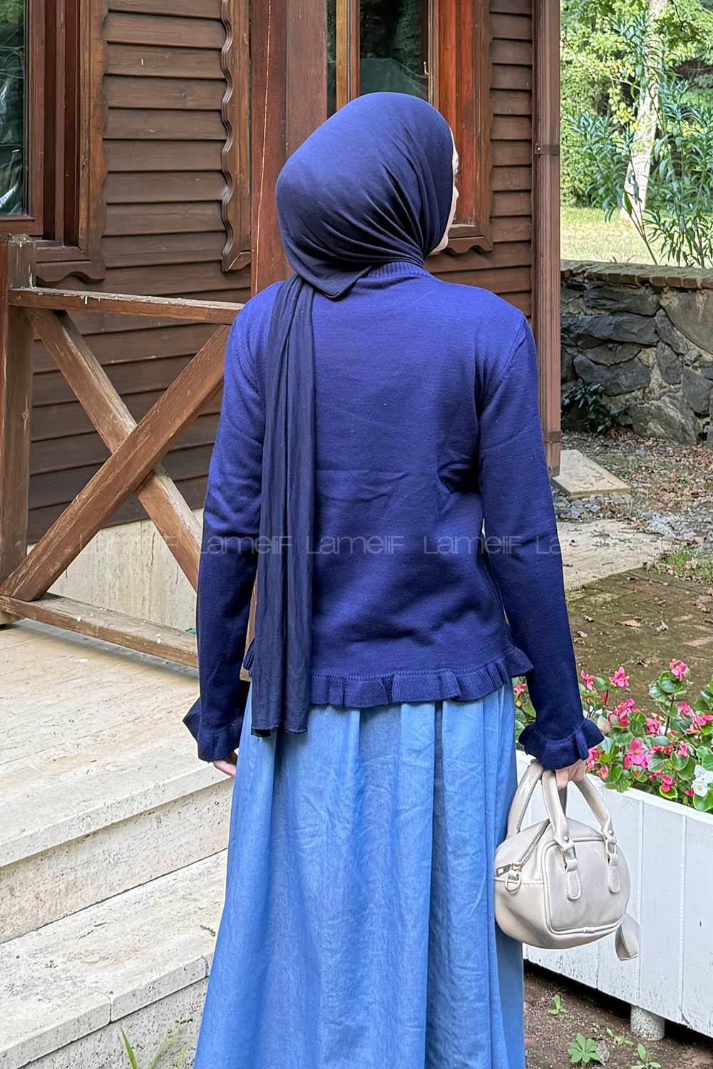 Lamelif Fırfırlı Hırka Lacivert