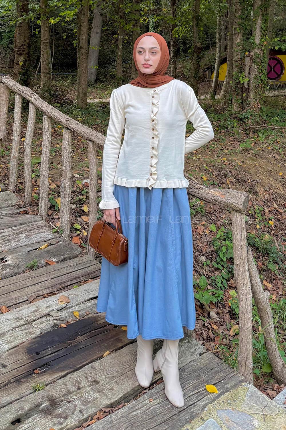 Lamelif Fırfırlı Hırka Naturel