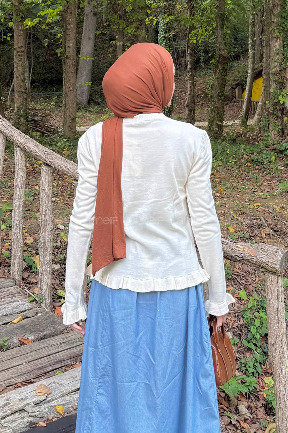 Lamelif Fırfırlı Hırka Naturel