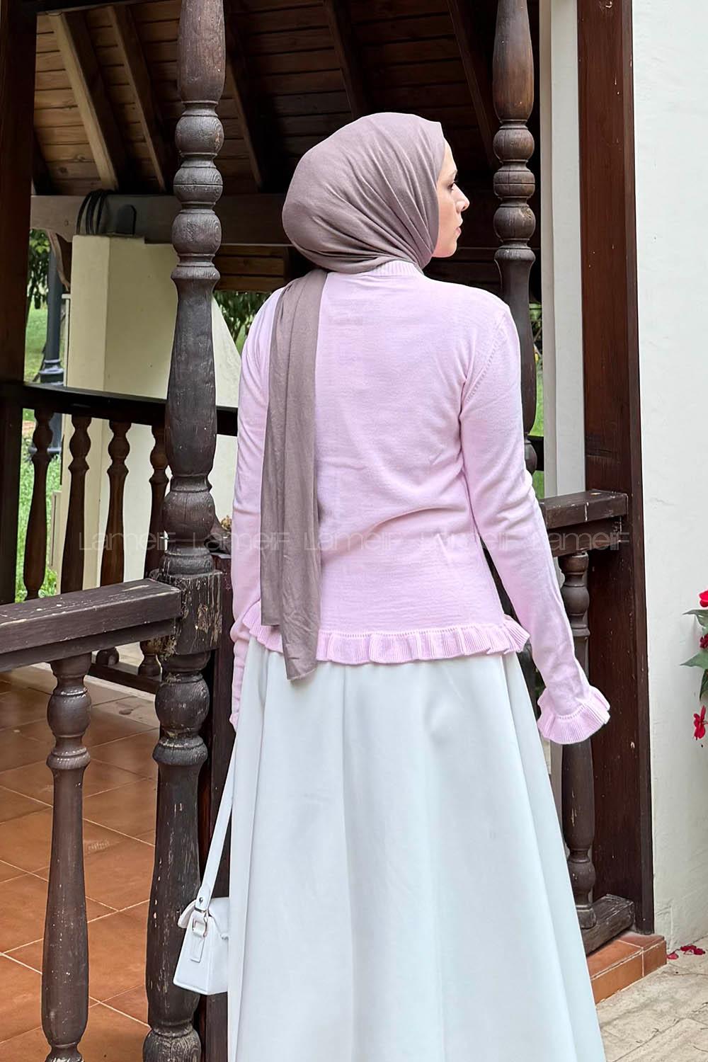 Lamelif Fırfırlı Hırka Pembe