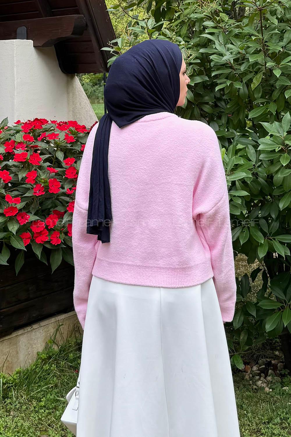 Lamelif Gold Düğme Detaylı Hırka Pembe