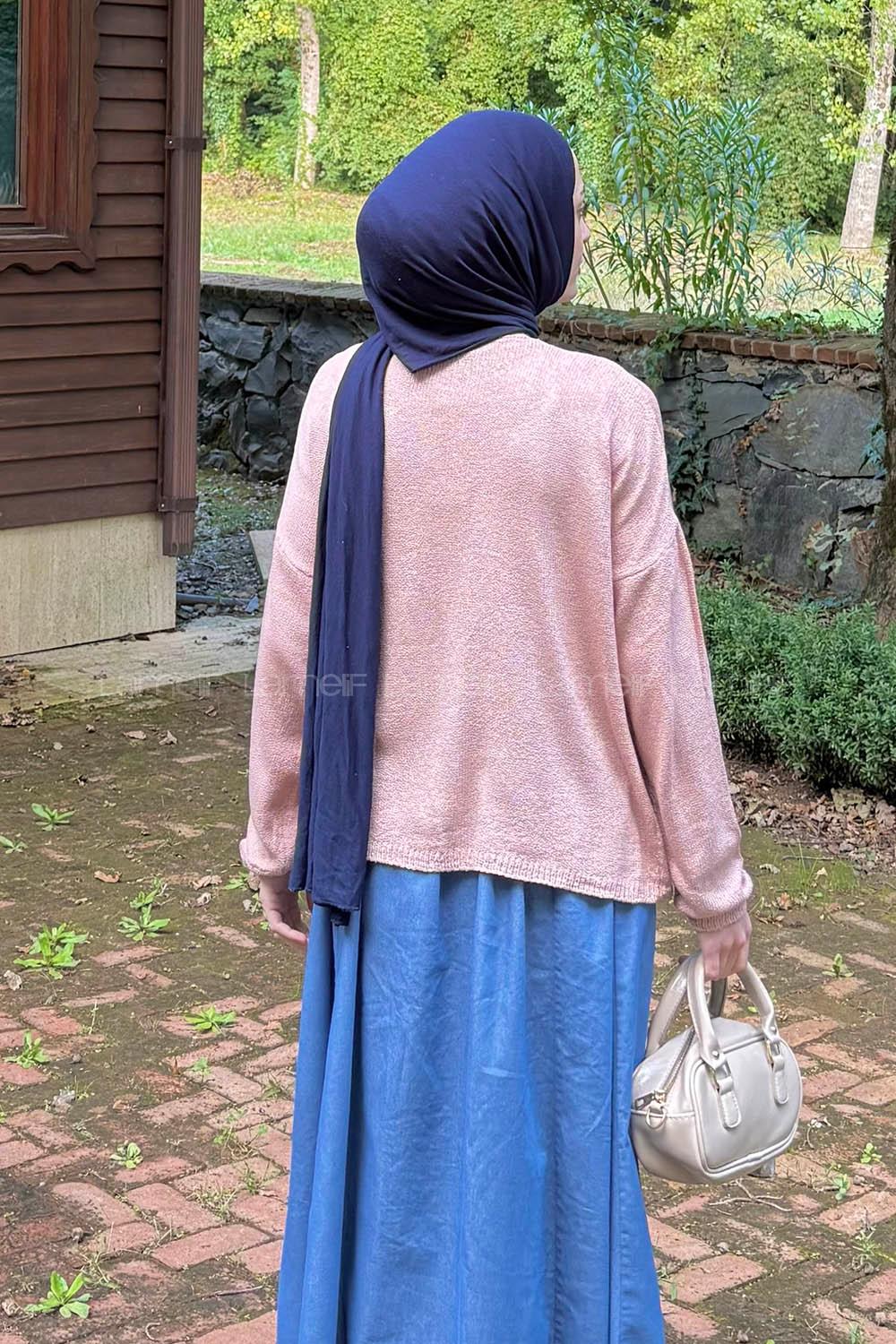 Lamelif Kayık Yaka Triko Kazak Gül Kurusu