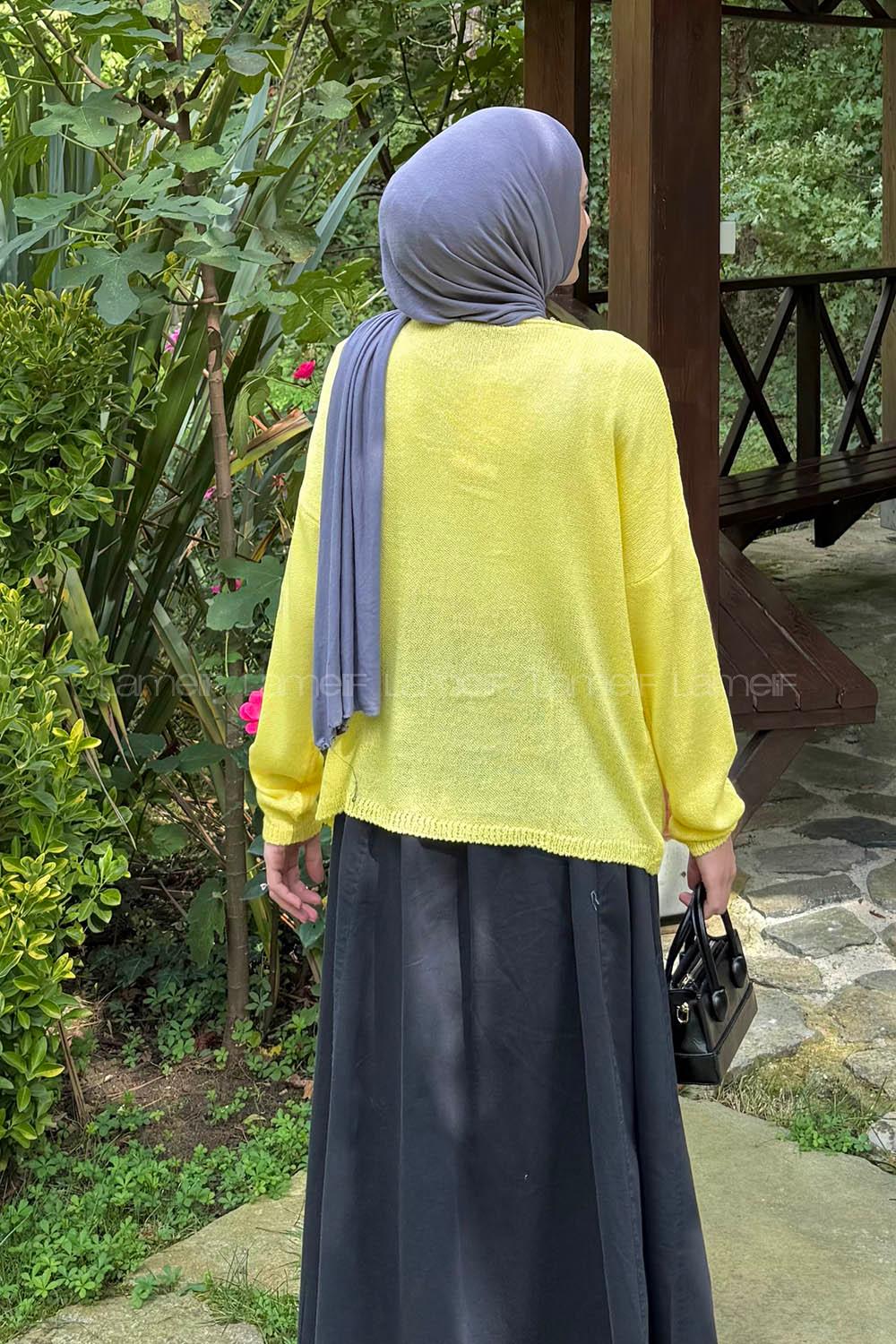 Lamelif Kayık Yaka Triko Kazak Sarı