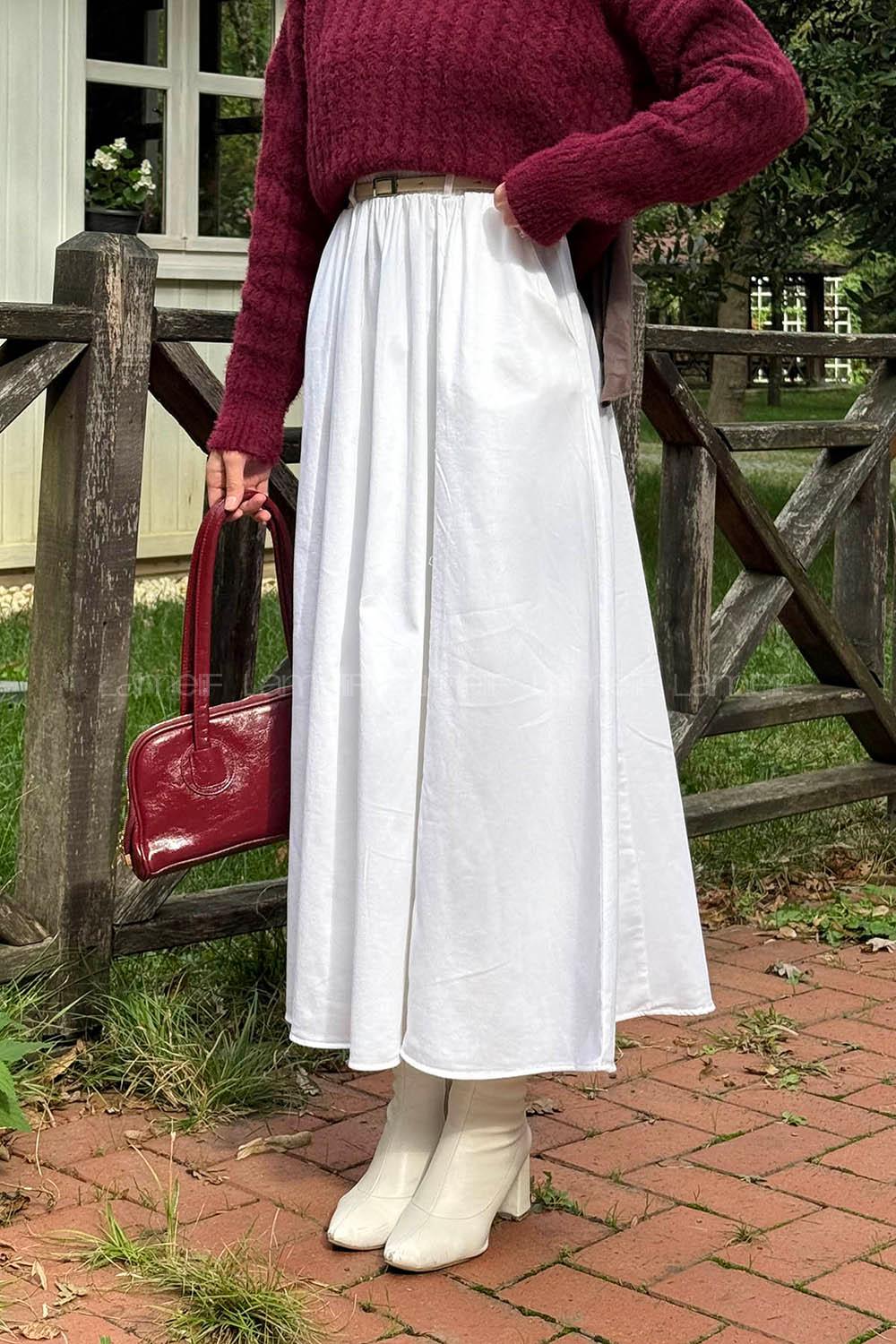 White Denim Flared Skirt Skirt