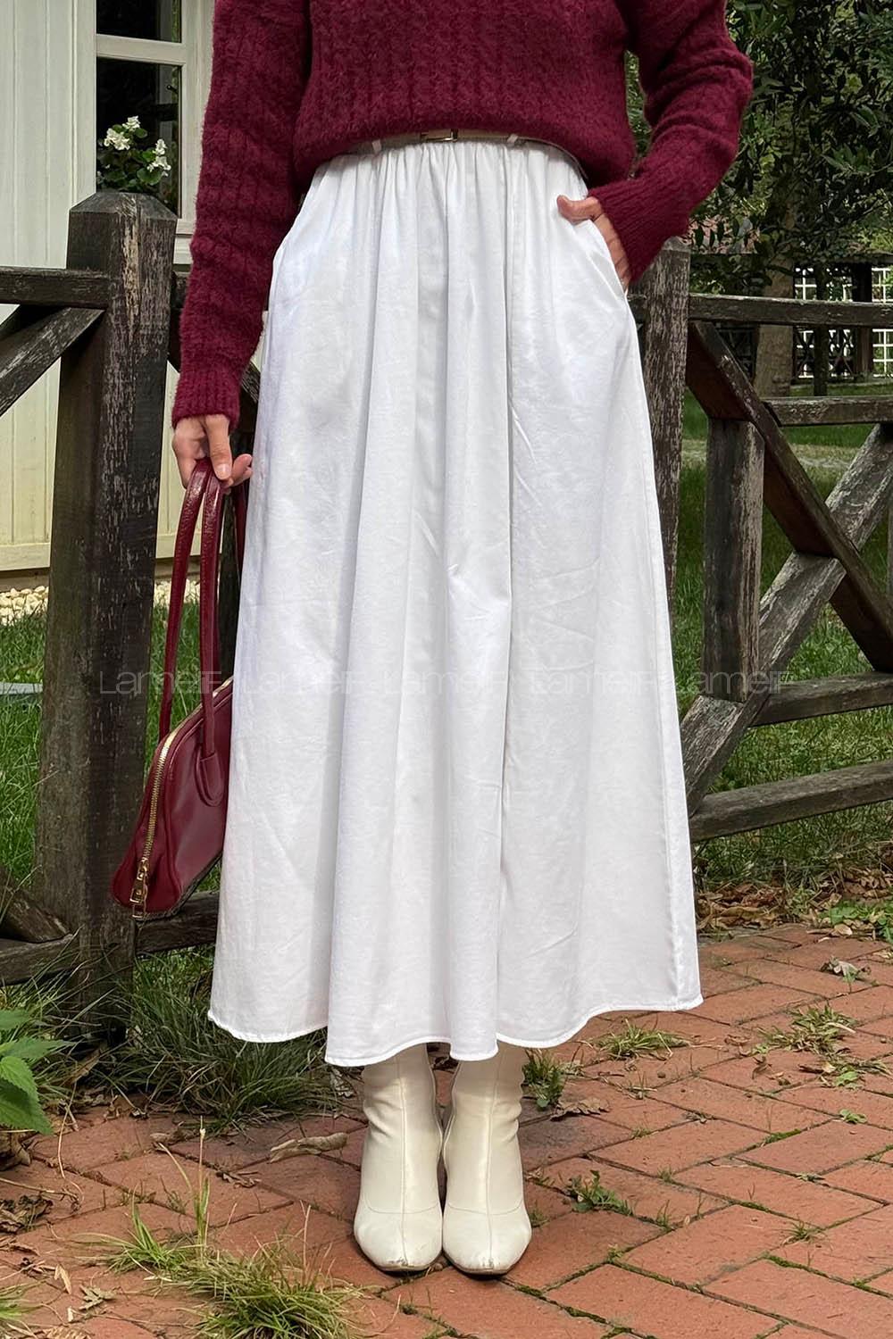 White Denim Flared Skirt Skirt