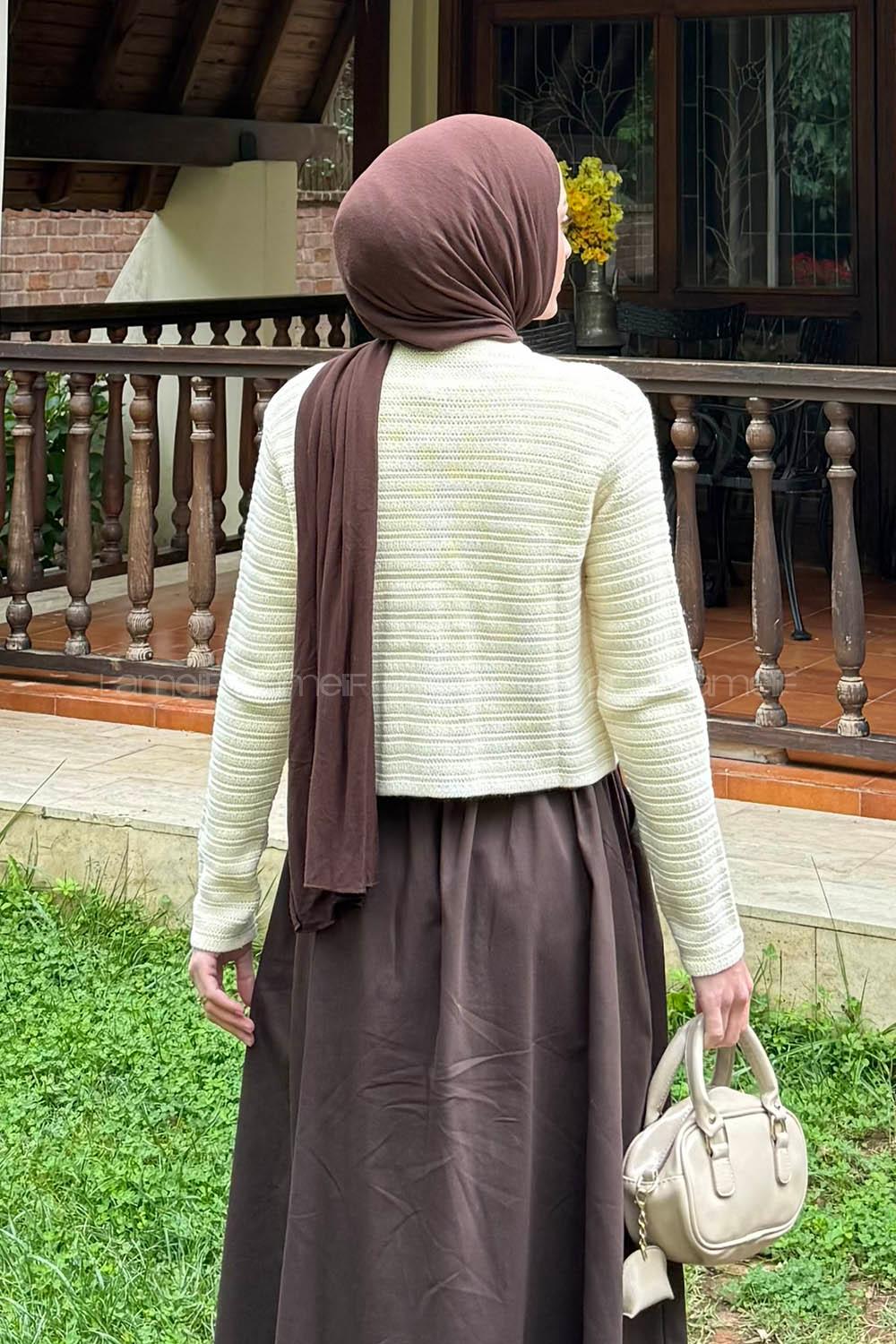 Lamelif Links Desenli Crop Hırka Natural