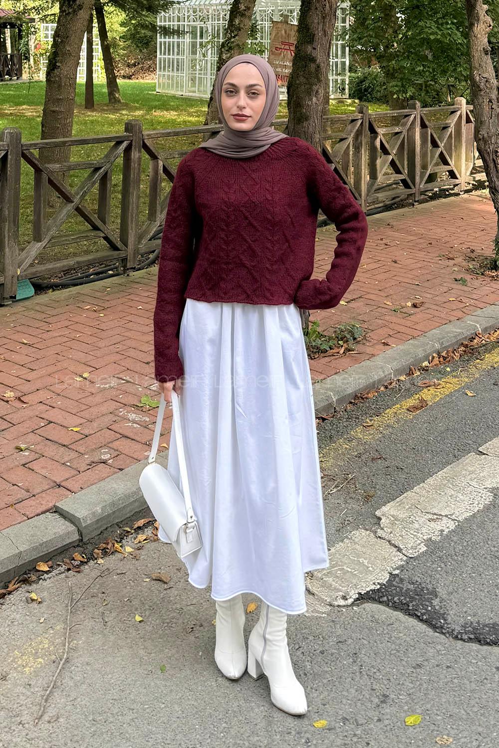 Claret Red Neckband Long Arm Jumper